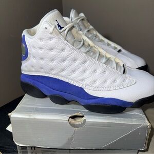 Jordan 13 Retro Athletic Shoes White Hyper Royal and Black OG box